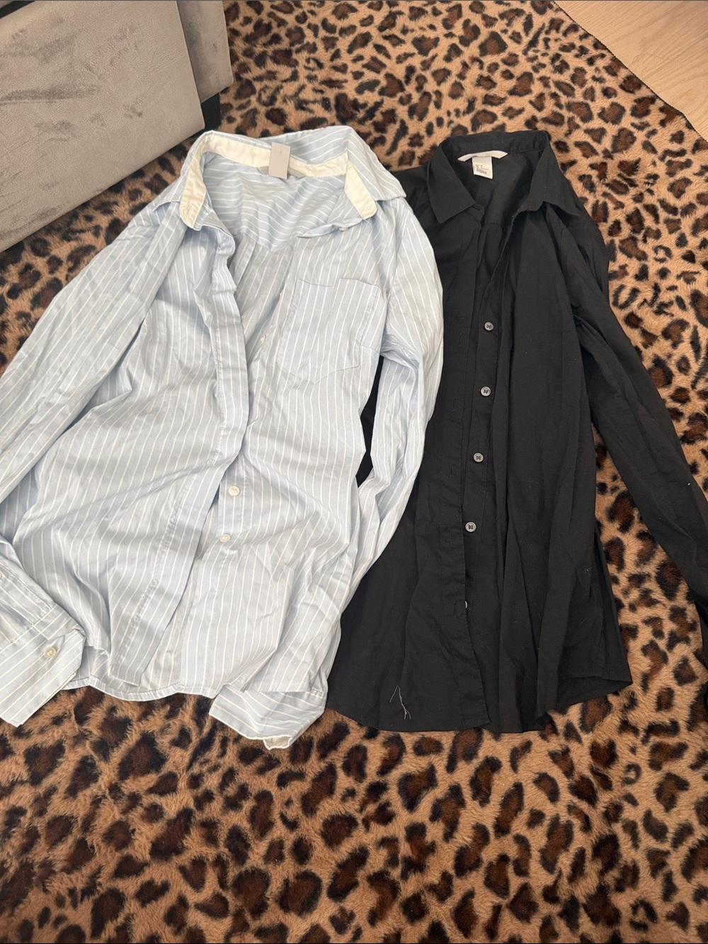 Womens Casual Button-Down Shirt - Light Blue Stripe and Black
